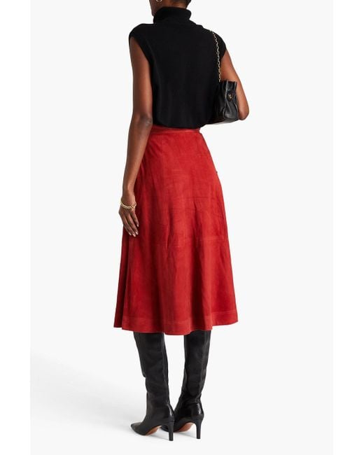 Loulou Studio Red Thea Suede Midi Skirt