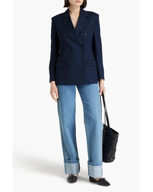 Theory Blue Double-breasted Twill Blazer