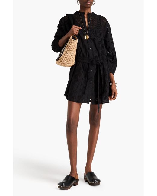 Melissa Odabash Black Barrie hemdkleid in minilänge aus makramee und baumwolle mit lochstickerei