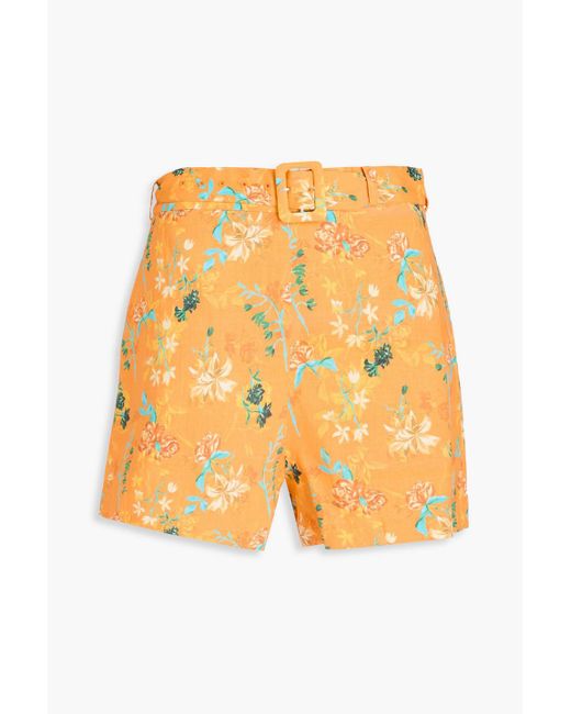 Solid & Striped Yellow The Renata Belted Floral-print Linen-blend Shorts