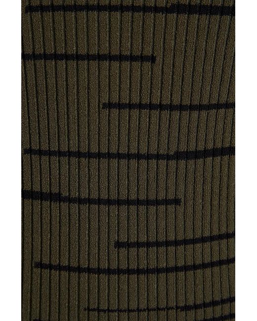 Autumn Cashmere Green Striped Ribbed-knit Mini Dress