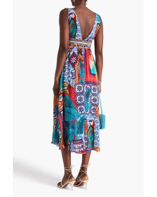 Farm Rio White Printed Crepe De Chine Midi Dress