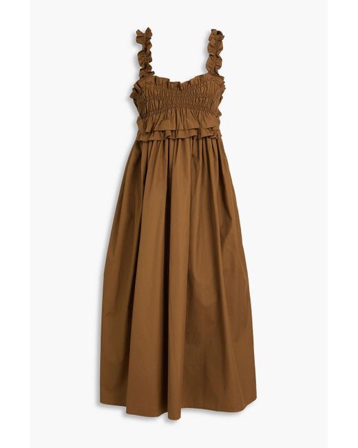 CECILIE BAHNSEN Brown Giovanna Ruffled Cotton-Poplin Maxi Dress