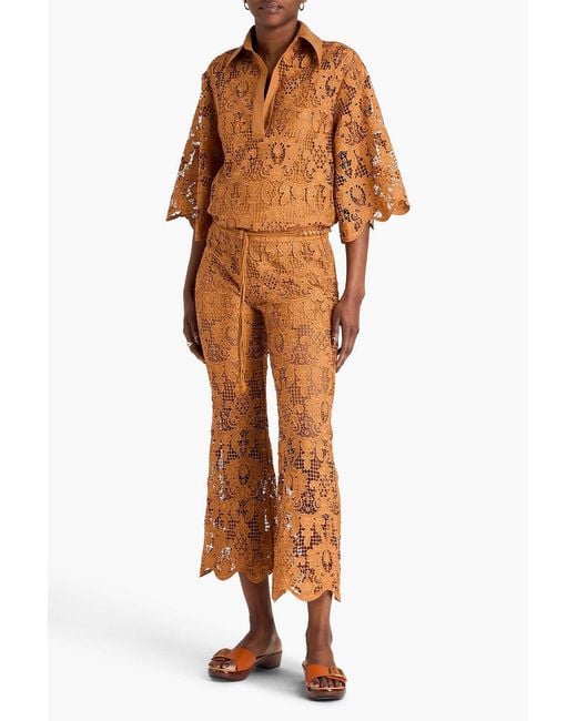 Zimmermann Orange Macramé Lace Flared Pants