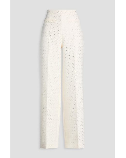 Sandro White Crystal-embellished Tweed Wide-leg Pants
