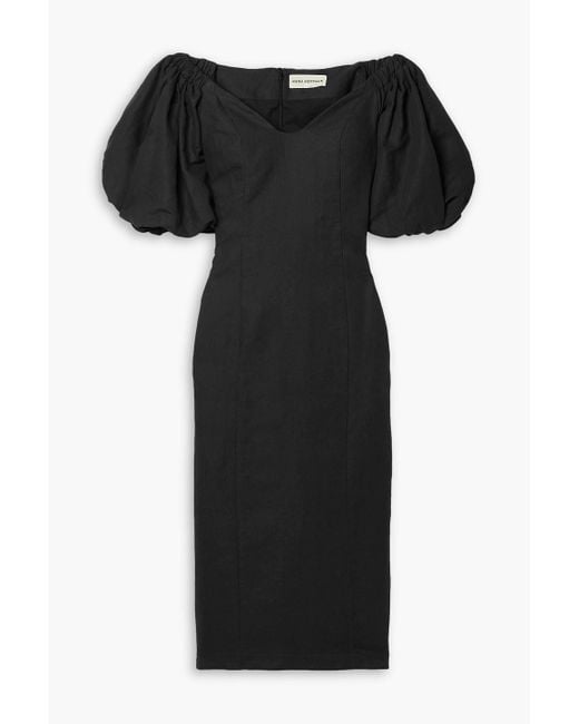 Mara Hoffman Black Namari Off-the-shoulder Linen And Cotton-blend Twill Midi Dress