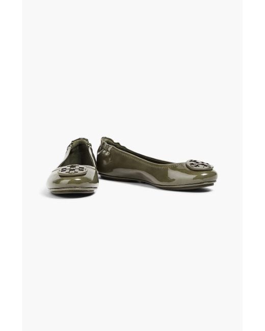 Tory Burch Green Minnie Embellished Patent-leather Ballet Flats
