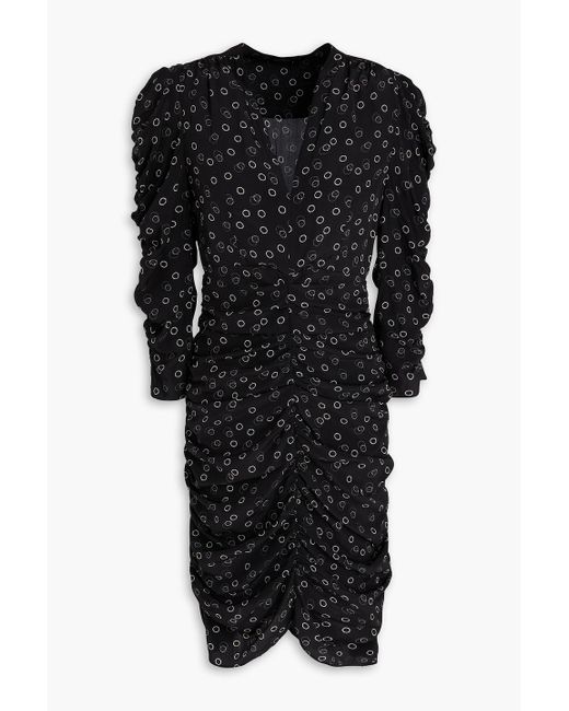 Isabel Marant Black Minikleid "celina" aus crêpe de chine aus seide mit print und raffungen
