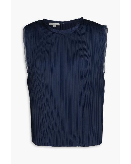 Vince Blue Plissé-Satin Top