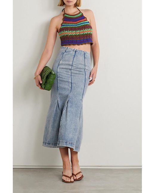 Miguelina Brown Malen verkürztes neckholder-oberteil aus gehäkelter pima-baumwolle