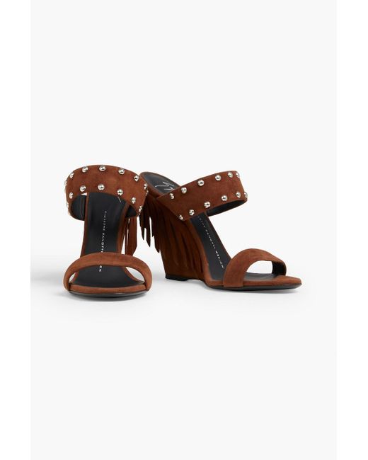 Giuseppe Zanotti Brown Taline Fringed Studded Suede Mules