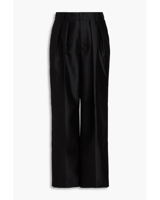 Zimmermann Black Silk And Wool-Blend Satin-Twill Wide-Leg Pants