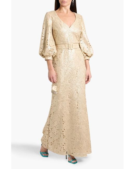badgley mischka collection strapless guipure lace midi dress Badgley Mischka Strapless Butterfly Laser-Cut Midi Dress