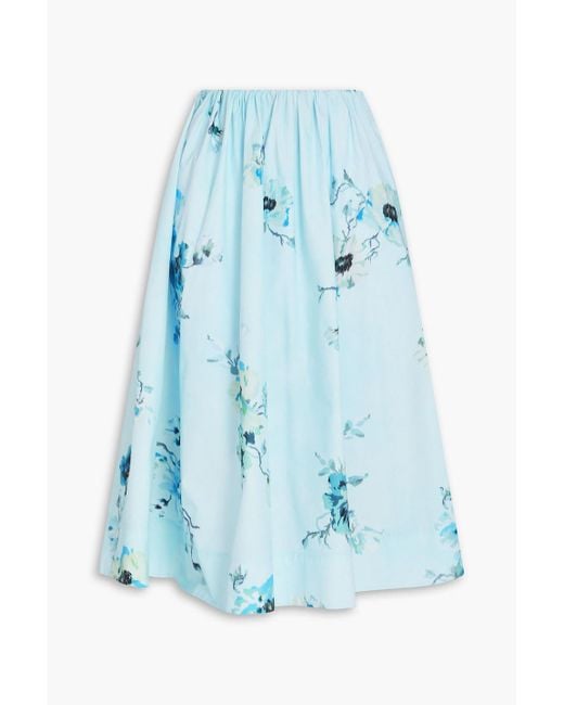 Zimmermann Blue Floral-print Cotton Midi Skirt