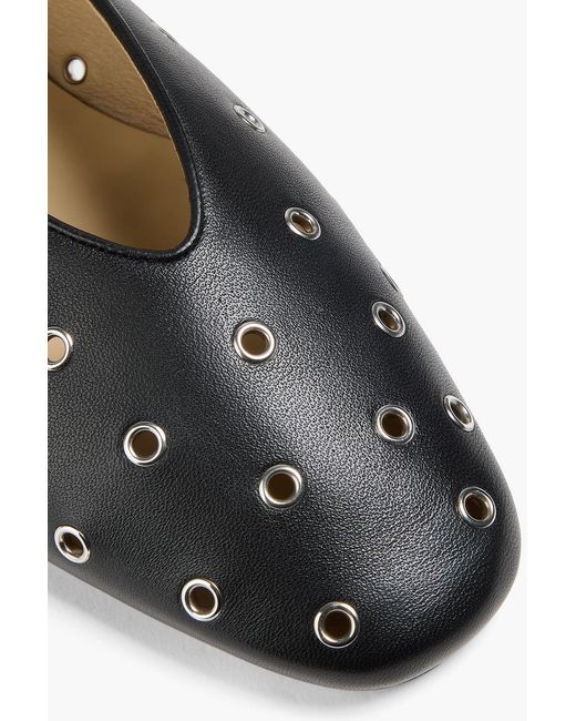 Le Monde Beryl Black Regency Eyelet-Embellished Leather Ballet Flats