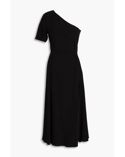 Claudie Pierlot Black One-sleeve Cutout Crepe De Chine Midi Dress