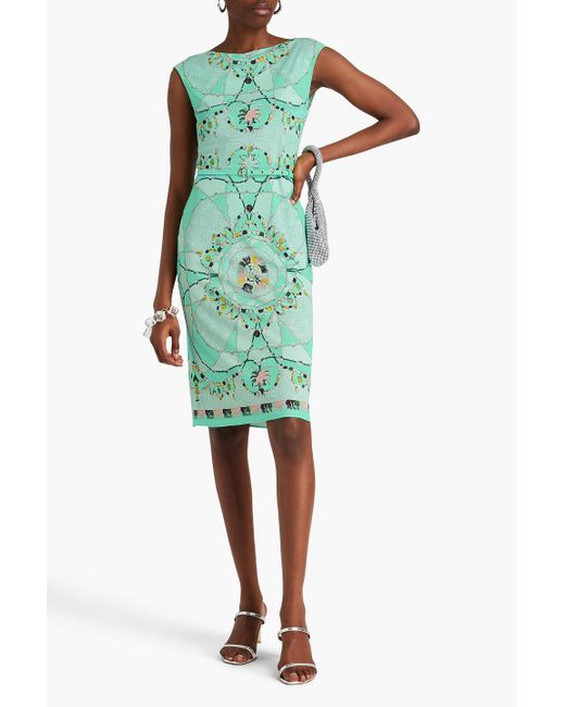 Emilio Pucci Green Belted Printed Jersey Dress