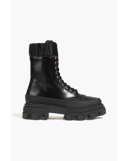 ganni quilted shell and leather platform boots