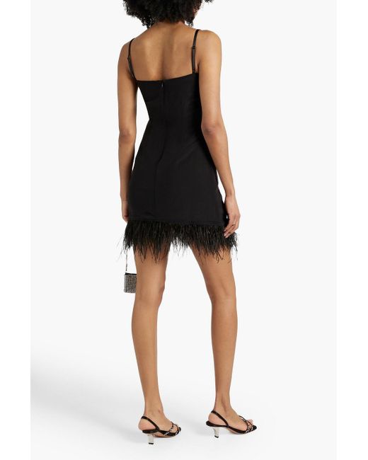 HVN Black Mia Feather-trimmed Crepe Mini Dress