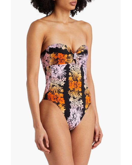 Sandro Black Cutout Floral-print Bandeau Swimsuit