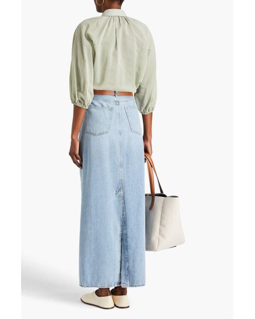 Brunello Cucinelli Green Bead-Embellished Striped Cotton And Silk-Blend Shirt