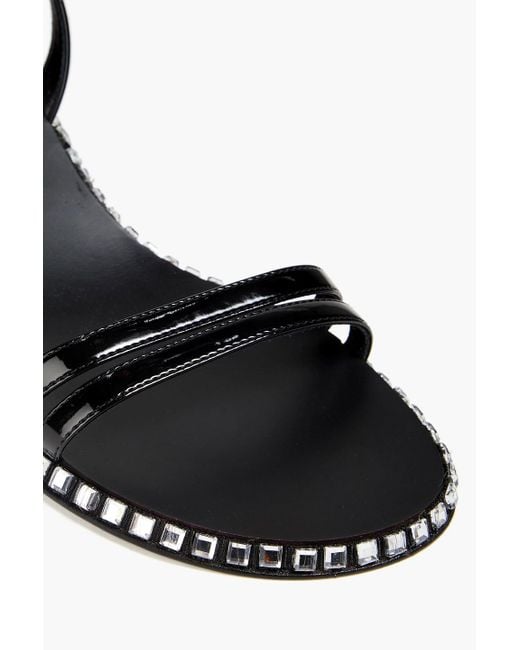 Giuseppe Zanotti Black Crystal-embellished Metallic Faux Patent-leather Sandals