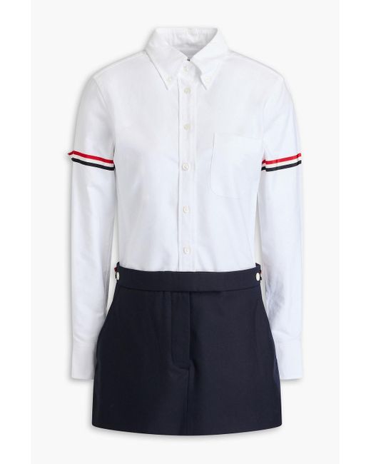 Thom Browne White Hemdkleid in minilänge aus woll-twill mit piqué-einsatz