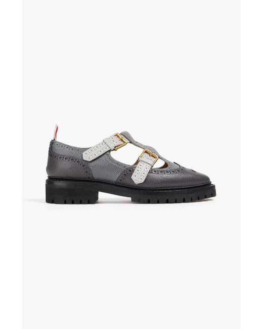 Thom Browne Black Brogues aus narbenleder in colour-block-optik mit cut-outs
