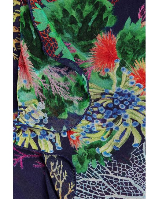 Farm Rio White One-Shoulder Ruffled Printed Georgette Maxi Dress