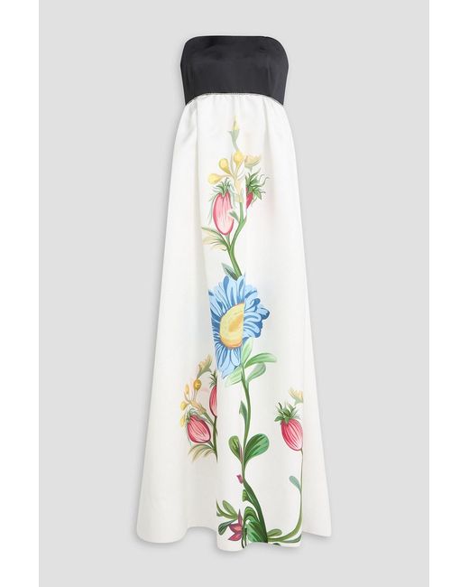 Borgo De Nor White Anastasia Strapless Floral-Print Satin-Twilll Maxi Dress