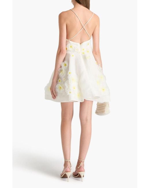 Zimmermann White Floral-appliquéd Linen And Silk-blend Mini Dress
