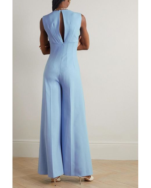 Emilia Wickstead Blue Whitney Gathered Wool-crepe Jumpsuit