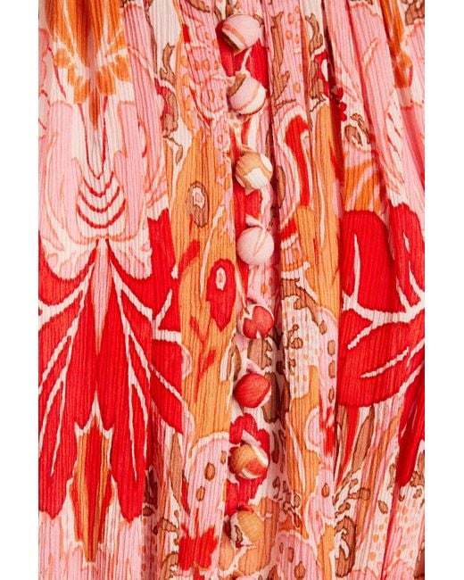 Zimmermann Red Belted Printed Cotton And Silk-blend Crepon Halterneck Mini Dress