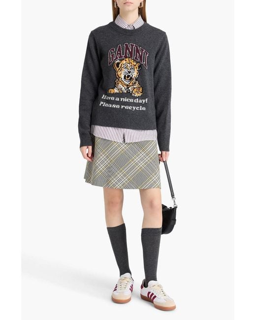 Ganni Black Intarsia-knit Sweater
