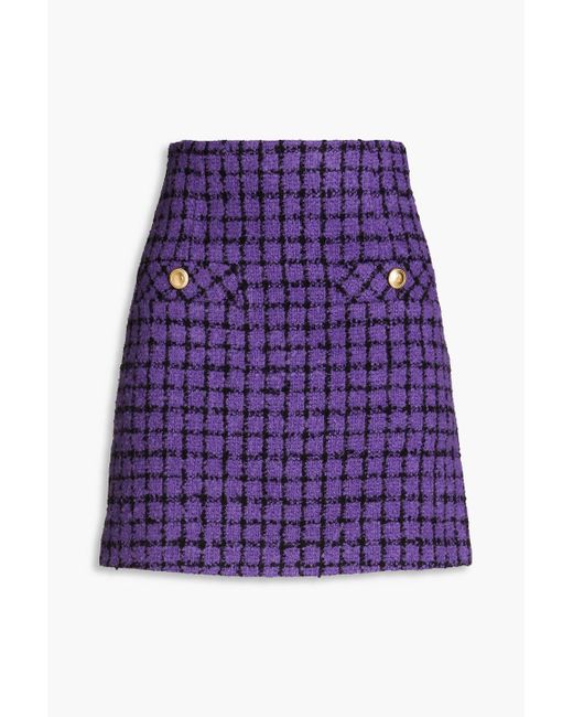 Sandro Purple Clarinette Checked Bouclé-tweed Mini Skirt