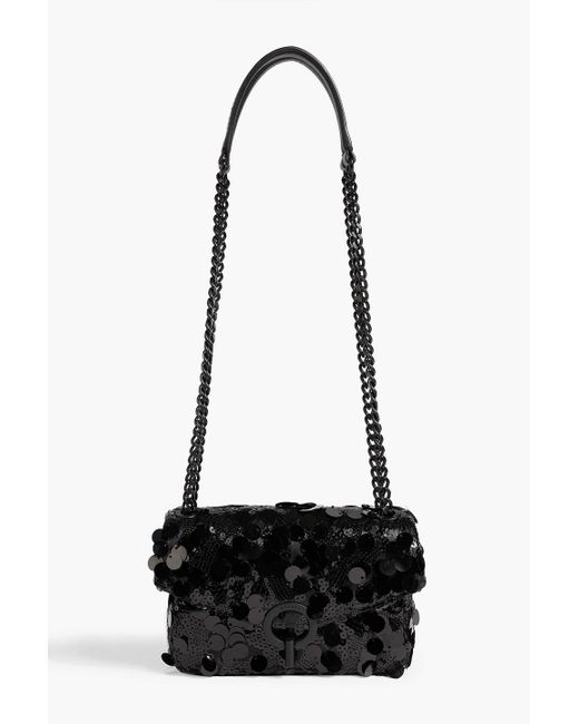 Sandro Black Sequined Satin Shoulder Bag
