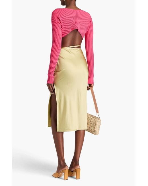 Jacquemus Pink Pralù Cropped Embellished Ribbed-Knit Top