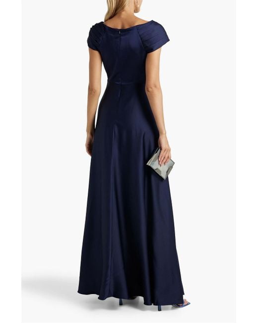 THEIA Blue Francesca Pleated Twist-front Satin Gown