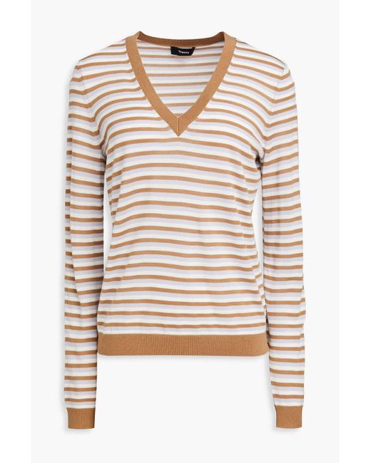 Theory Natural Striped wool-blend sweater