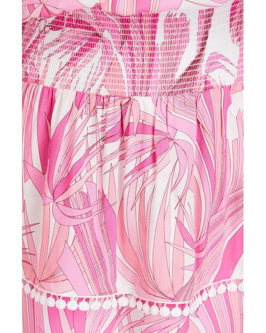 Melissa Odabash Pink Keri Tiered Printed Mousseline Mini Dress