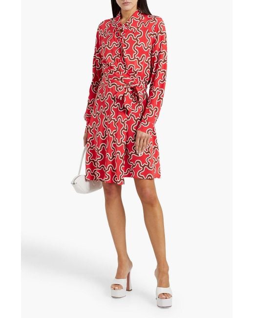 Diane von Furstenberg Red Sophie Printed Crepe De Chine Mini Wrap Dress