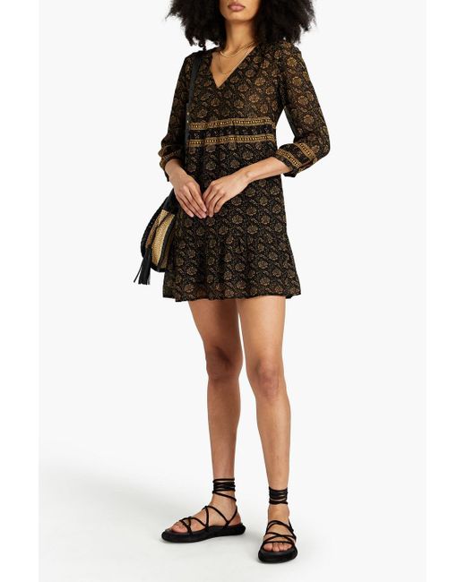 Ba&sh Black Becky Printed Georgette Mini Dress