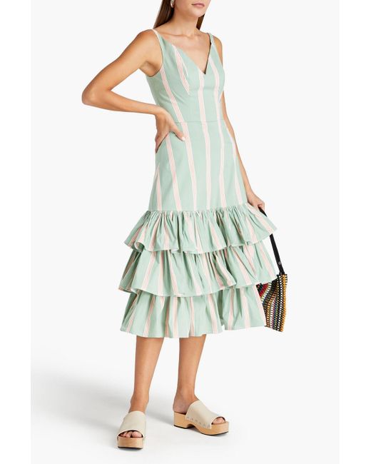 Stella Jean Green Gathered Striped Cotton-blend Poplin Midi Dress