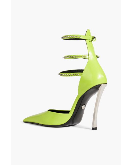 Versace Green Pin-point Studded Neon Leather Pumps