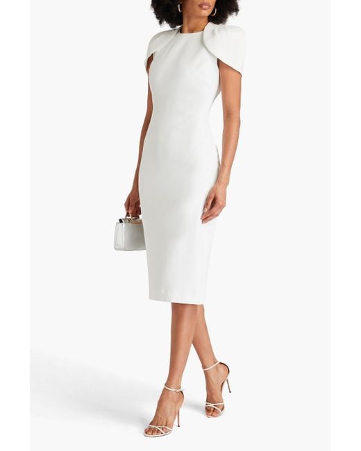 Badgley Mischka Cape-effect Stretch-crepe Midi Dress in White | Lyst Badgley Mischka Cape-effect Stretch-crepe Midi Dress in White | Lyst