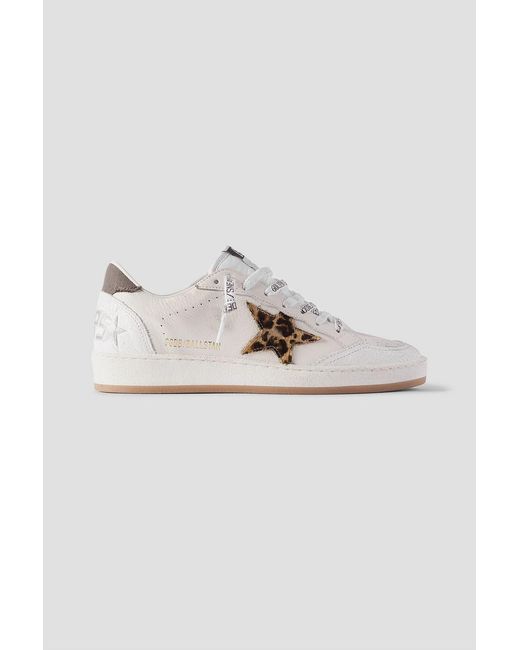 Golden Goose Deluxe Brand White Ball Star Distressed Calf Hair And Canvas-Trimmed Leather Sneakers