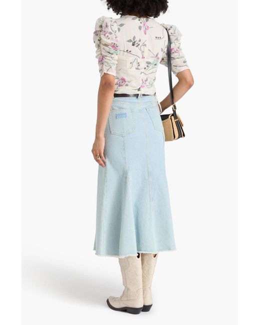 Isabel Marant White Galaor Cropped Ruched Printed Cotton-Voile Blouse