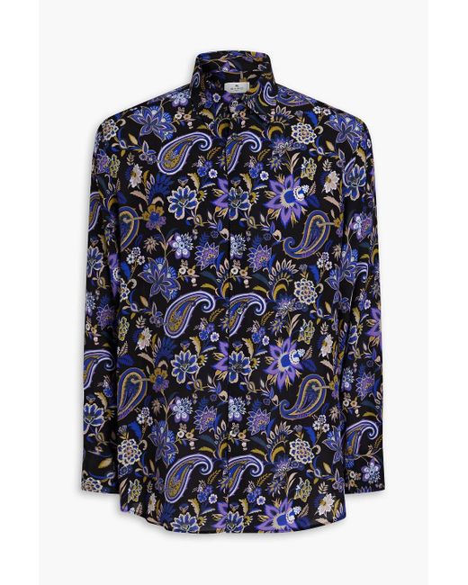 Etro Blue Paisley-print Silk Crepe De Chine Shirt for men
