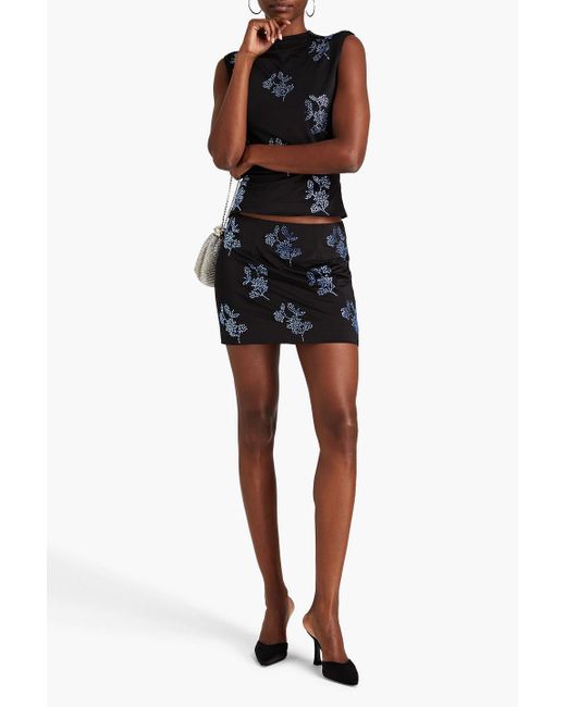 16Arlington Black Crystal-embellished Floral-print Jersey Mini Skirt