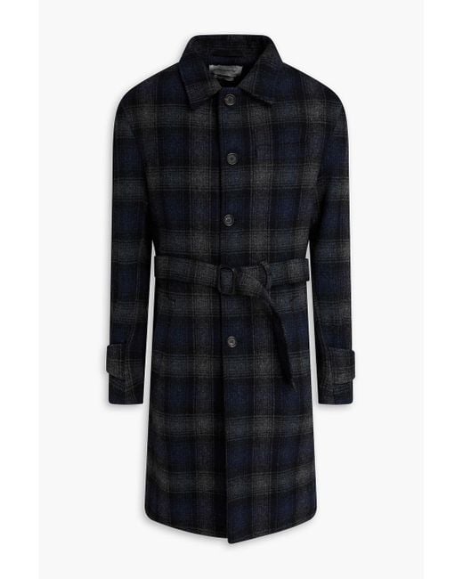 Oliver Spencer Black Belted Checked Wool Coat for men